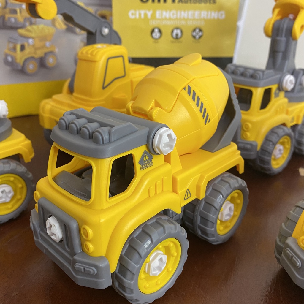 Robot biến hình lắp ráp xe Công trường, Cứu Hỏa  5in1, đồ chơi lắp ghép xe công trường biến hình robot có Đèn và nhạc