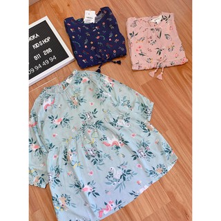 Váy đầm xanh hoa nhí thỏ Hm auth