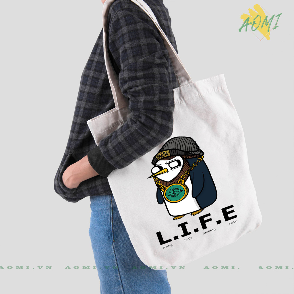 TÚI VẢI ĐEO VAI TOTE CANVAS BAG CÓ KHÓA KÉO SIZE LỚN 33x38cm CANH CUT LIFE EASY TCUTE XINH ĐẸP TIỆN ÍCH DẠO PHỐ DU LỊCH