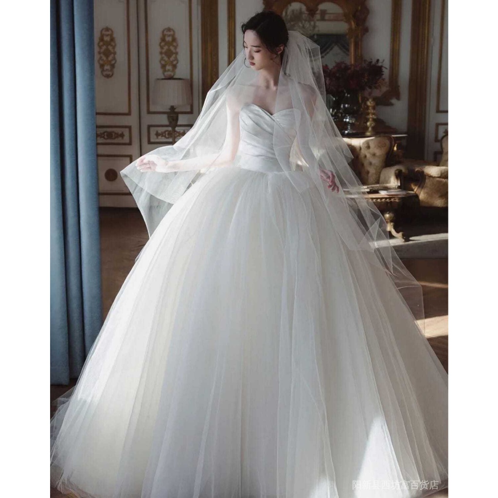 Đầm Cưới Satin Mỏng Nhẹ Thắt Nơ Phong Cách Hepburn Hàn Quốc Kiểu Mới 2022