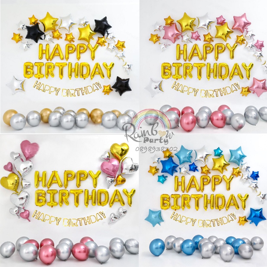 Set bóng chữ HAPPY BIRTHDAY tim, sao trang trí sinh nhật dành cho mọi lứa tuổi