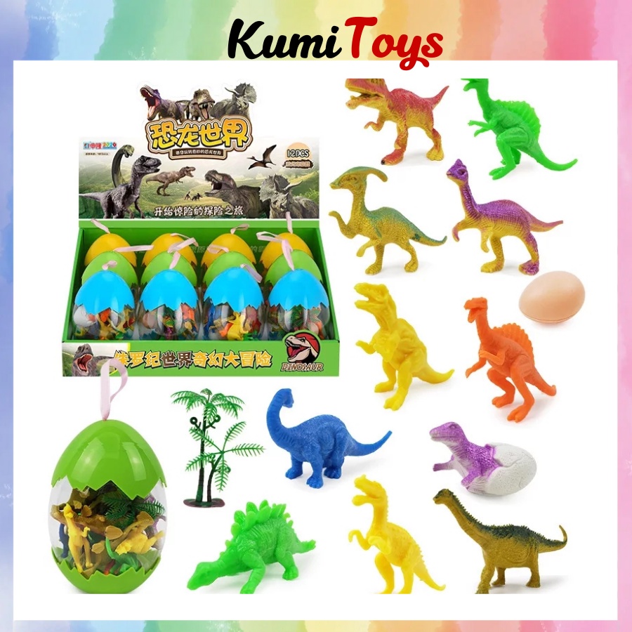 Bộ đồ chơi trứng Khủng Long-Mô hình nhựa dẻo-siêu bền-sưu tầm-chơi trong nhà-màu sắc bắt mắt Kumi toys