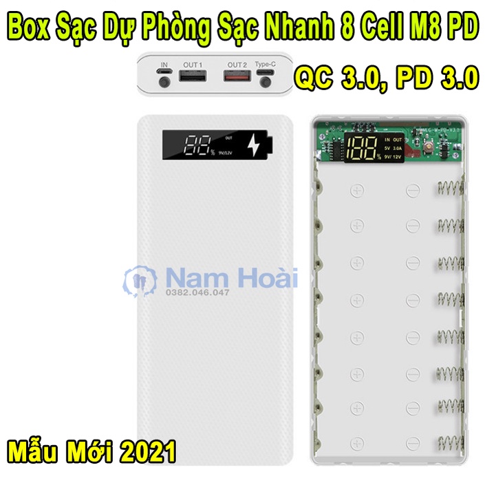 Box sạc dự phòng 8 cell sạc nhanh QC 3.0 PD 3.0 M8 PD