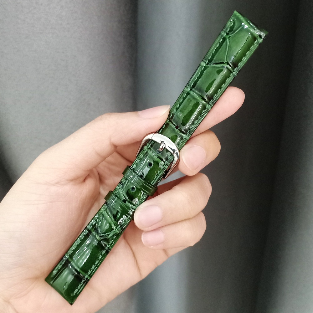 Dây đồng hồ da bóng Rate khóa bạc thay cho đồng hồ nữ size 12/14/16mm + TẶNG CHỐT DÂY