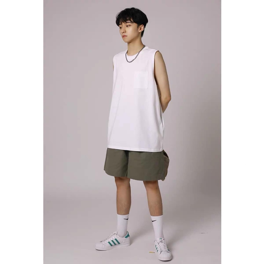 Áo thun sát nách nam Mavota áo thun cotton 3 lỗ có túi unisex form rộng ASNT05