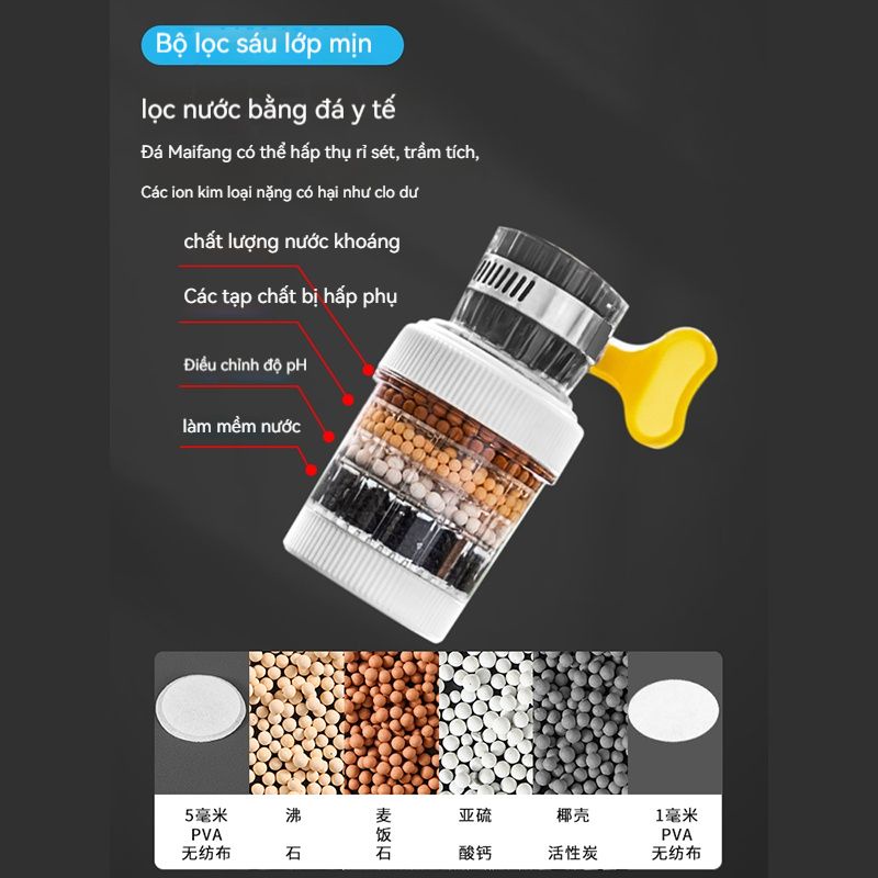 Đầu lọc vòi nước xoay 360 độ 6 tầng mẫu mới