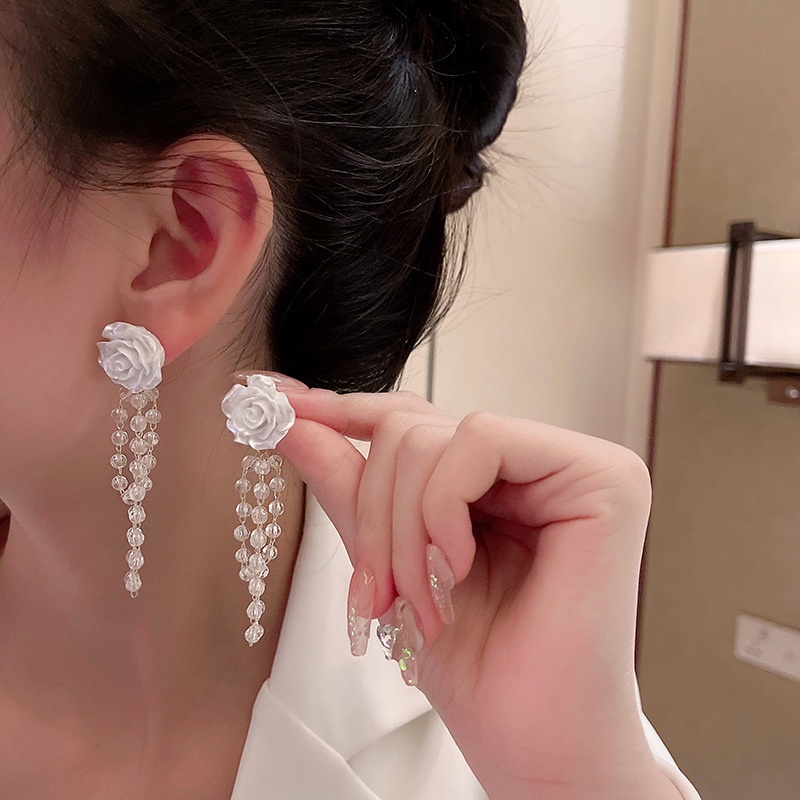 Khuyên Tai Hình Hoa Lá Đính Đá Pha Lê Ngọc Trai Phong Cách Hàn Quốc Mới