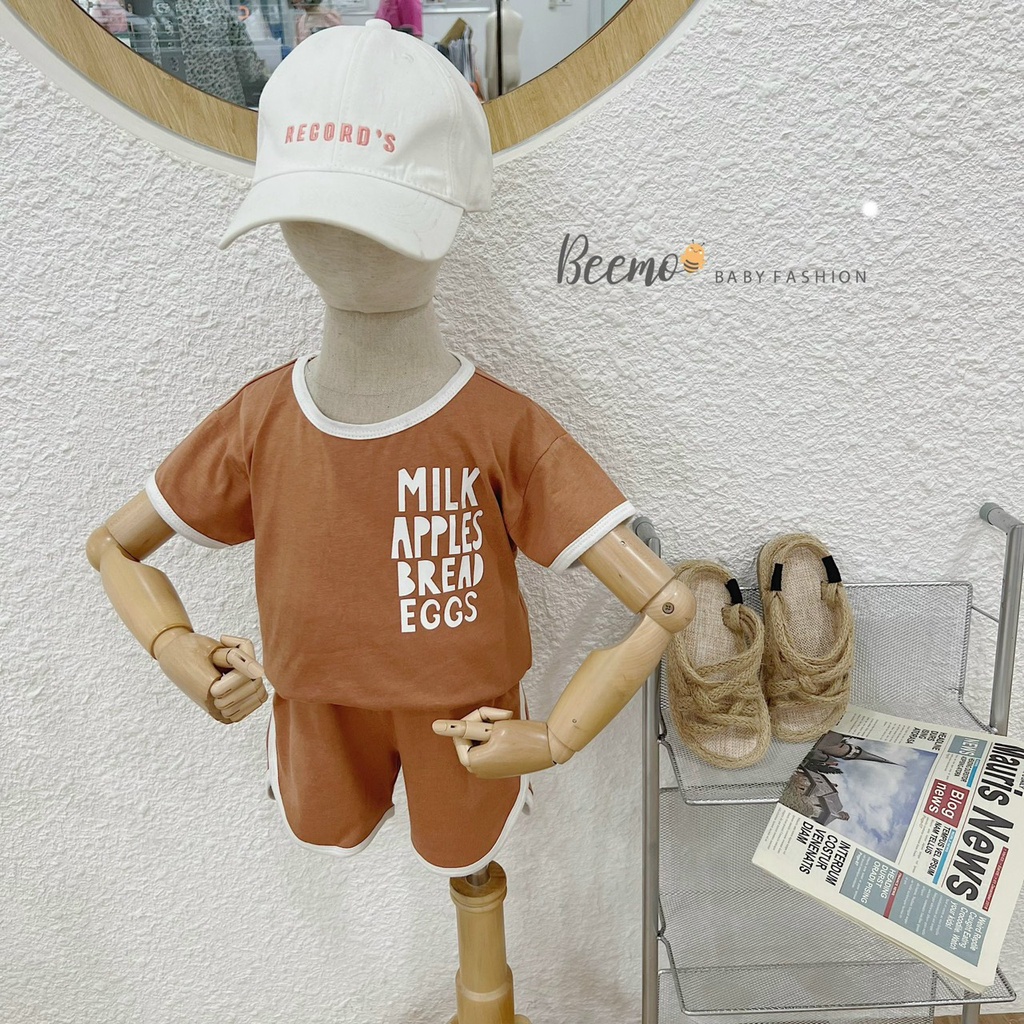 Bộ cotton cộc tay mềm mát cho bé, bộ thun unisex cá tính Beemo