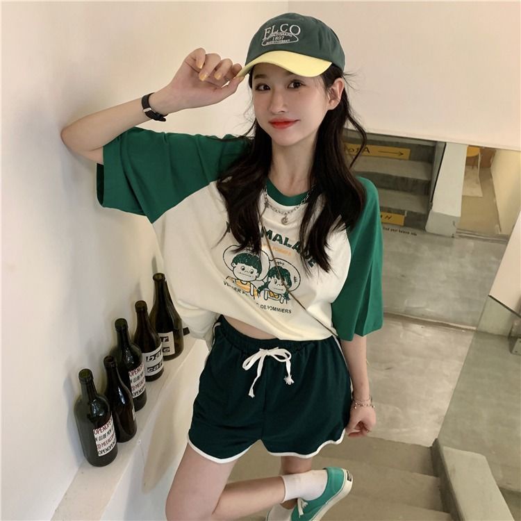 COZOK Áo Thun Ngắn Tay Dáng Rộng In Họa Tiết Tương Phản Cá Tính Kiểu Retro