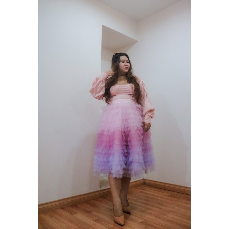 Chân váy phối màu ombre big size eo 97