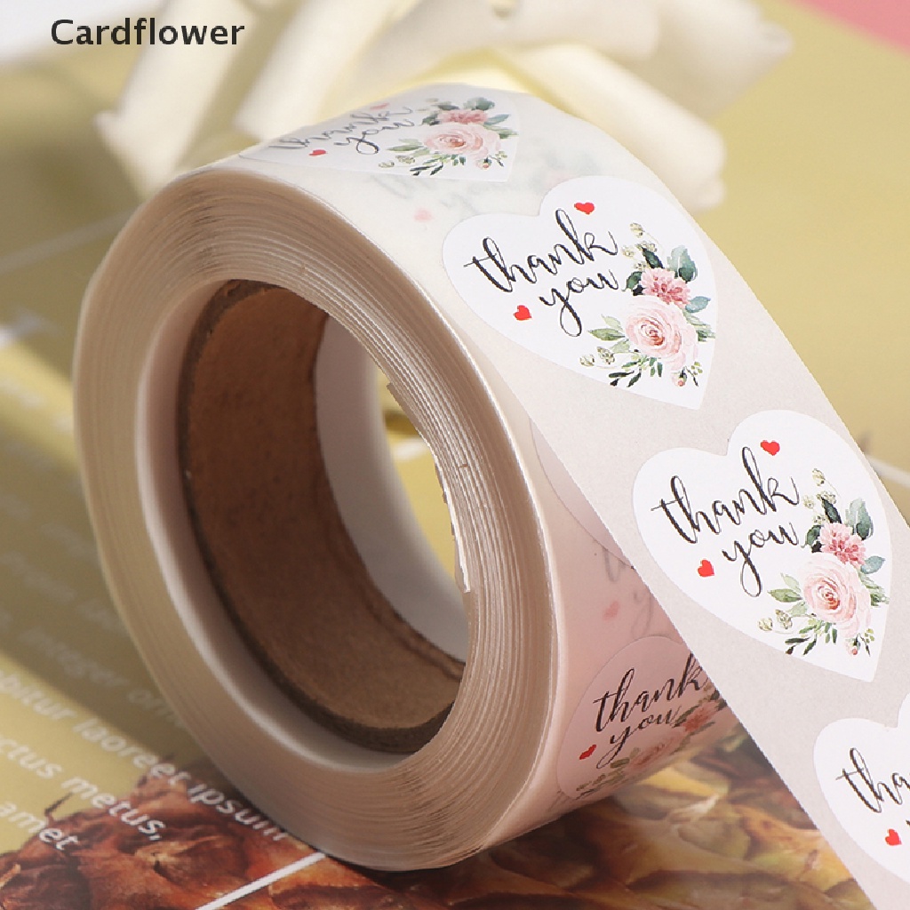 Cuộn 500 miếng dán hình trái tim in chữ Thank You trang trí quà tặng tiện dụng