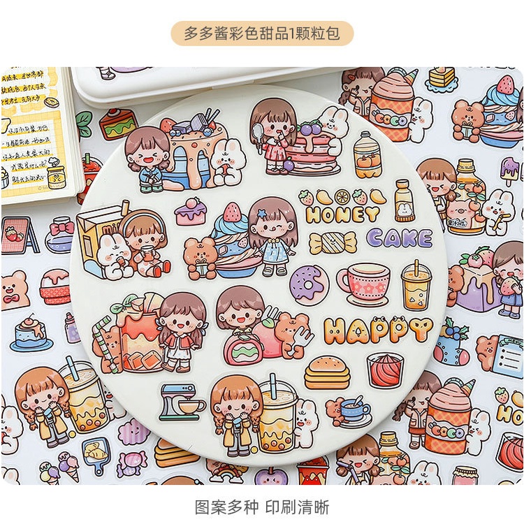 Peach 40Pcs Cute girl soda fountain food sticker Journal Scrapbook Decor Sticker