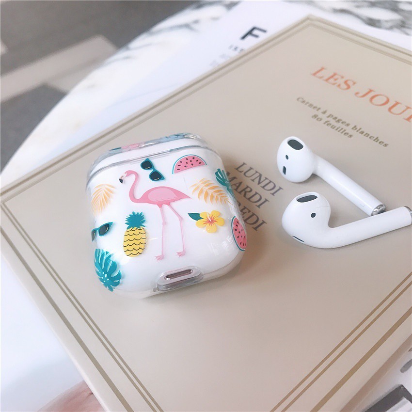 Vỏ Bảo Vệ Hộp Sạc Tai Nghe Airpods 1 / 2 / Pro Bằng Pc Cứng Trong Suốt Chống Sốc Họa Tiết Hồng Hạc / Trái Cây Dễ Thương