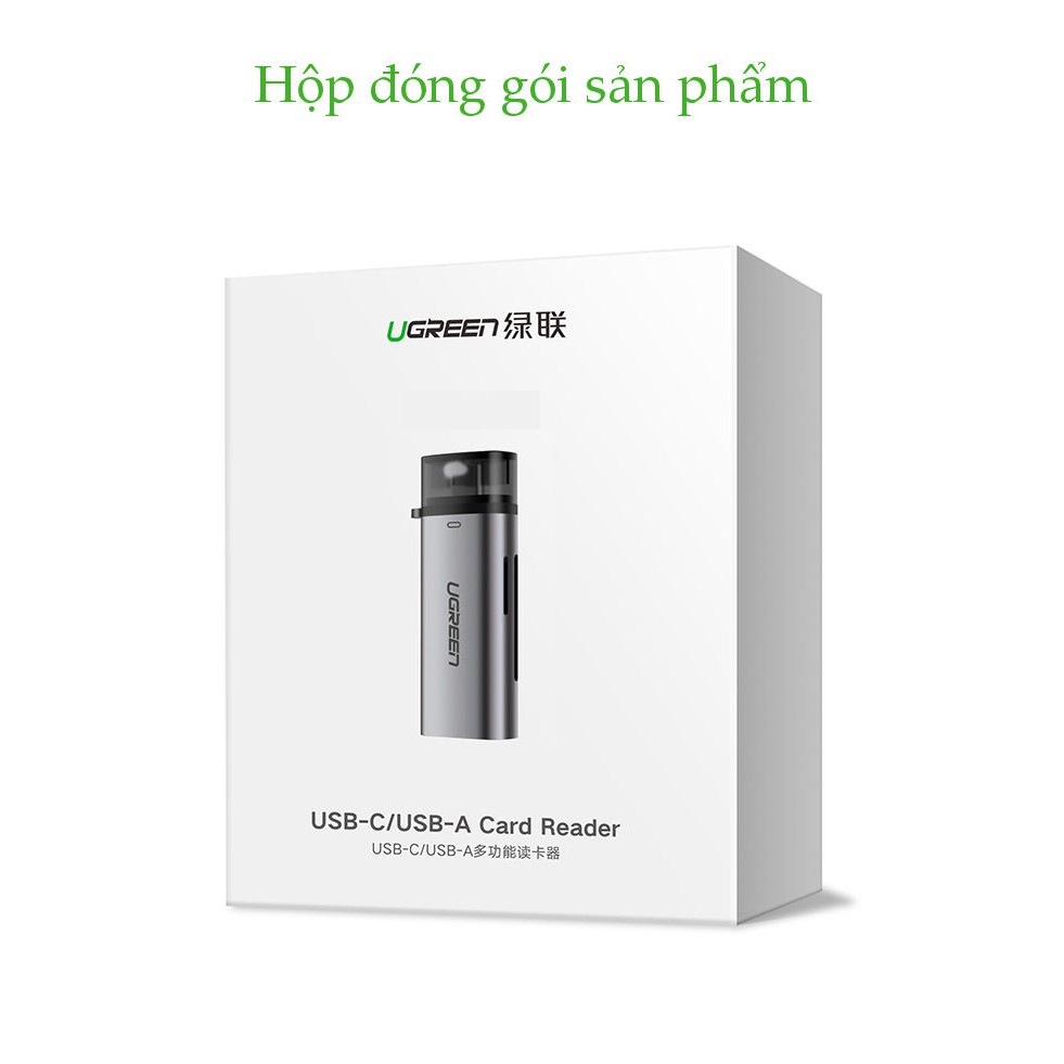 [Mã SKAMAP6 giảm 8% đơn 250k] Đầu đọc thẻ USB type C với 2 khe thẻ cắm SD và OTG UGREEN CM184 CM185