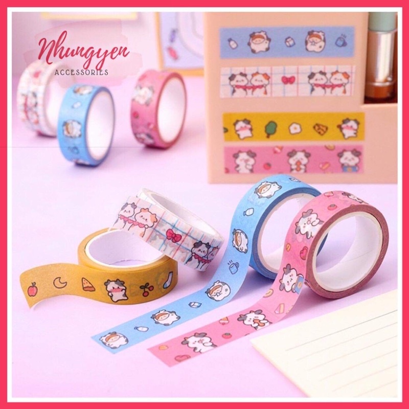 Bán sỉ 10 Cuộn băng Keo Washi Họa Tiết Hoạt Hình Dễ Thương Trang Trí Sổ Tay