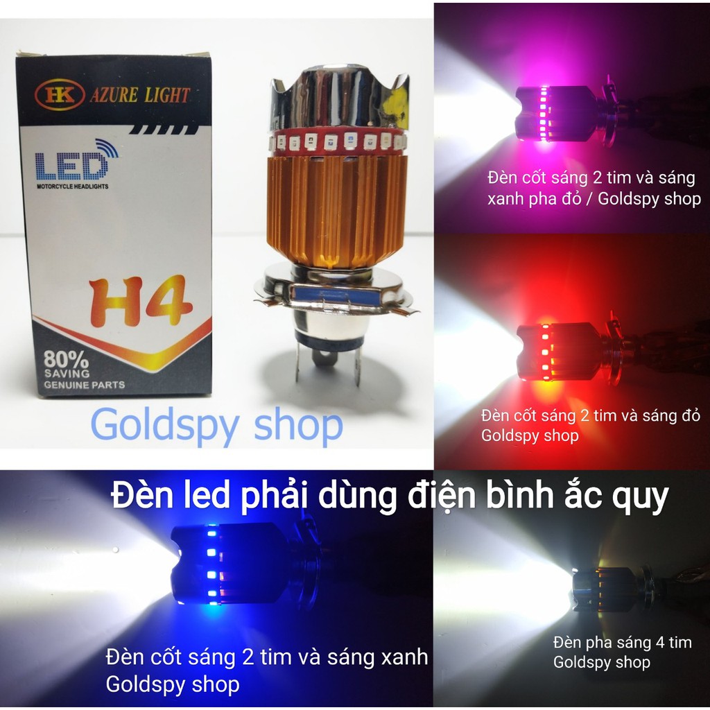 Đèn pha Led xe máy 7 màu 4 tim H4 ( giá 1 cái )