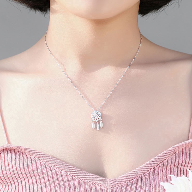 Dây chuyền xi bạc mặt hình dreamcatcher phối tua rua thời trang dành cho bạn nữ ANTA Jewelry - ATJ7016B