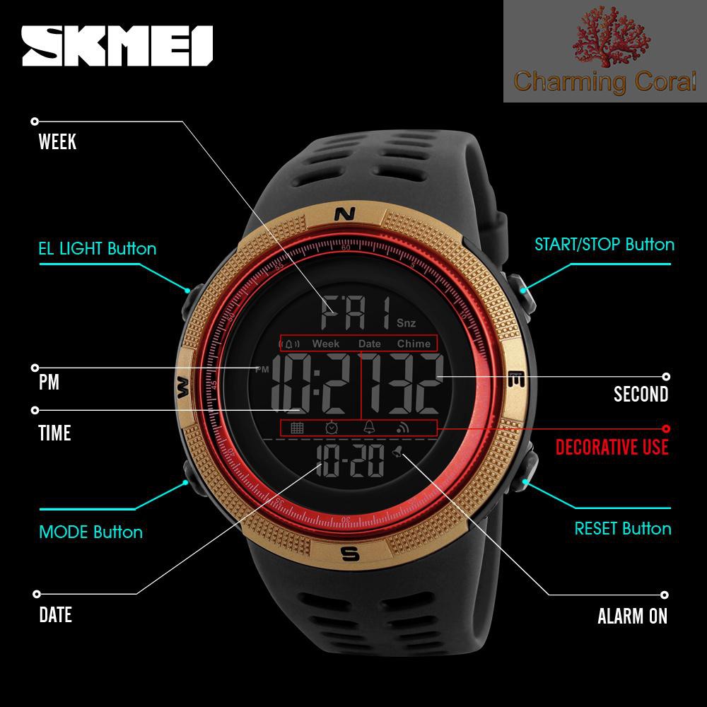 CTOY SKMEI Men Sports Watches Countdown Double Time Watch Alarm Chronograph Digital Wristwatches 50M Waterproof Relogio Masculino