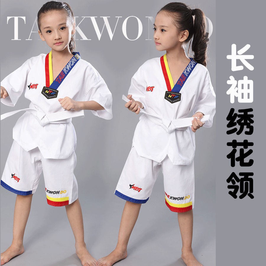 Bộ Đồ Tập Võ Taekwondo Tay Ngắn Chất Liệu Cotton 4.22 Cho Người Lớn Và Trẻ Em