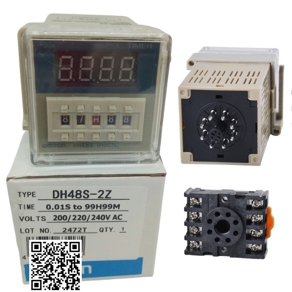 Timer điện tử DH48S-2Z delay time relay 8 chân tròn cài đặt thời gian từ 0.1S đến 99H điện áp 220VAC kèm chân đế PF083A