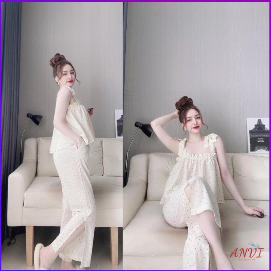 Đồ Bộ Mặc Nhà ANVI, Đồ Ngủ Nữ Lụa MANGO Cao Cấp Quần Dài Mềm mại xinh xắn <65KG .