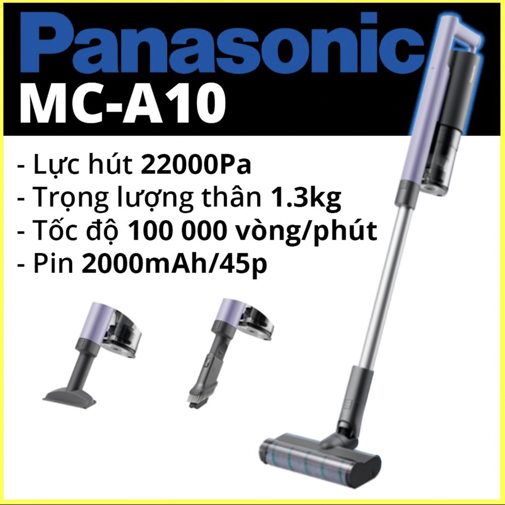 [Mã ELHA22 giảm 6% đơn 300K] [MỚI] Máy hút bụi MC A10V PANASONIC cầm tay không dây lực hút khủng cực mạnh