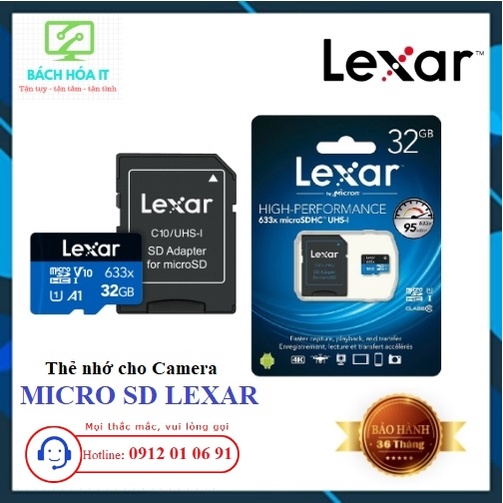 Thẻ nhớ chuyên dụng cho CAMERA MicroSD Lexar 32G/64G/128G, hàng chính hãng, bảo hành 36 tháng