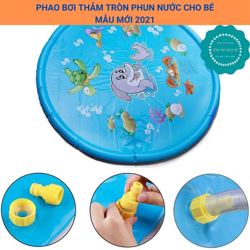 Bể bơi phao tròn phun nước kích 170cm dành cho bé hè 2021 - Thảm phun nước chơi bể bơi bơm hơi hình tròn