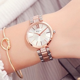 Đồng hồ nữ đeo tay chính hãng Kimio dây kim loại mặt tròn màu bạc chống nước