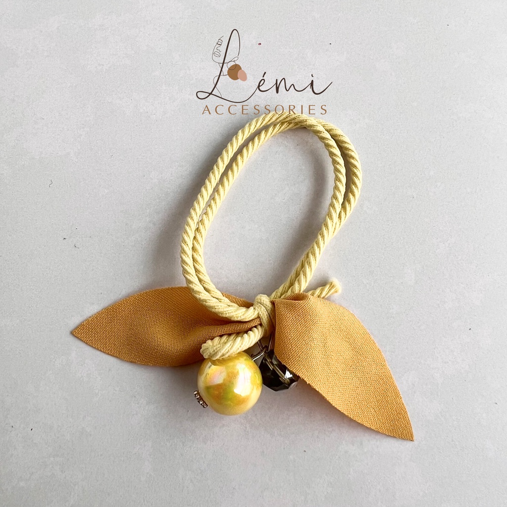 Dây buộc tóc thắt nơ vải trái tim đính đá Chun buộc tóc nhiều màu co giãn tốt dễ thương Lémi accessories