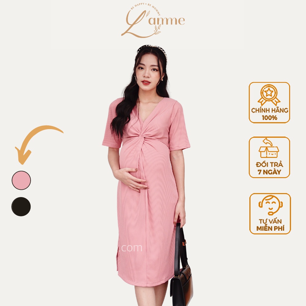 Váy bầu đẹp Cindy xoắn ngực chất dập ly được thiết kế bởi LAMME