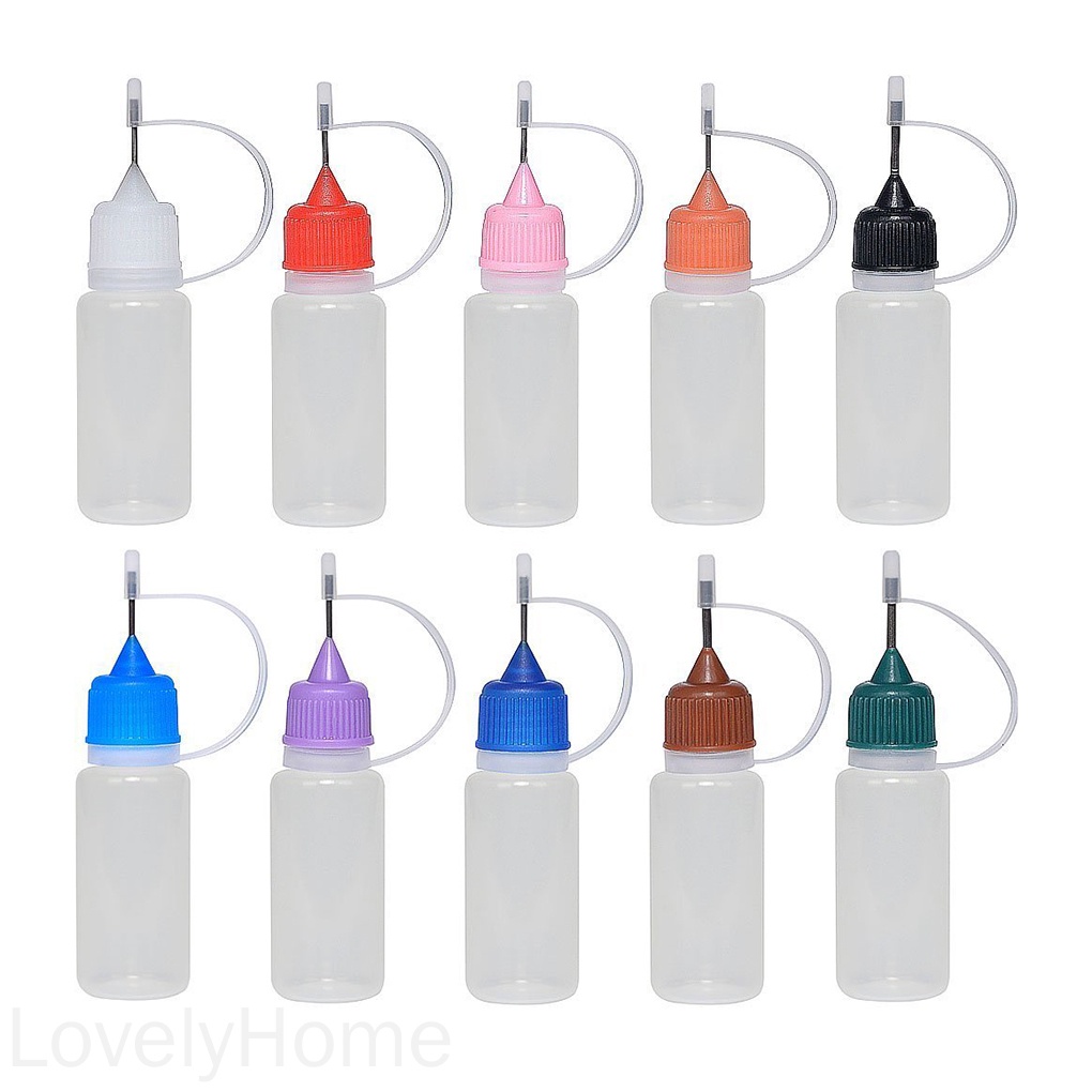 Set 10 chai nhựa rỗng đựng dầu với đầu kim thép màu sắc ngẫu nhiên