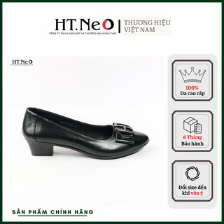 Giày công sở nữ - giày cao gót nữ 3p HT.NEO (6) 100% da bò, đế cao su non dễ đi, dáng sang, đính chữ H CS154