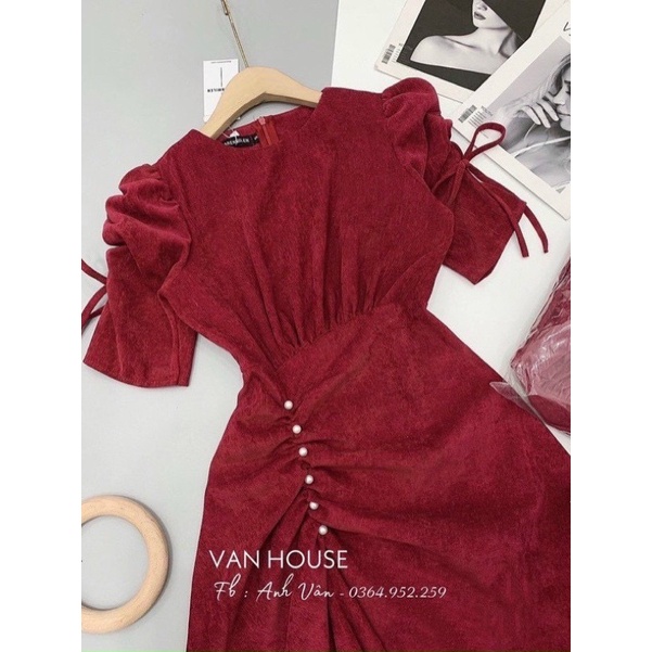 Đầm Bigsize Tay Rút Eo Đính Cườm (Bigsize 55kg Đến 100kg (M/L/XL/XXL)