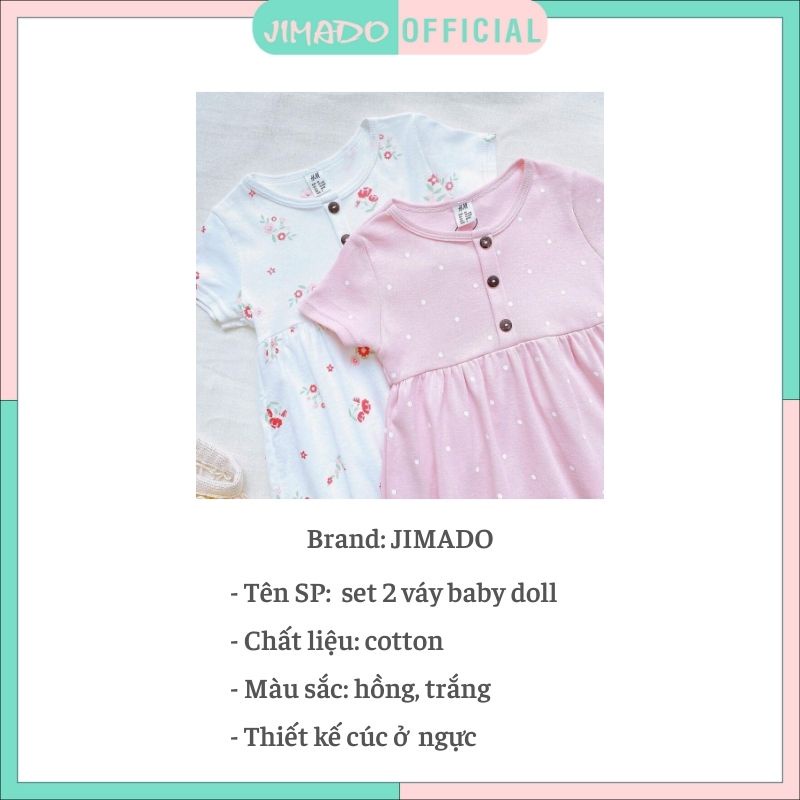 Váy đầm bé gái mặc hè set 2 váy baby doll phối cúc ngực hồng trắng JIMADO E1.099.100