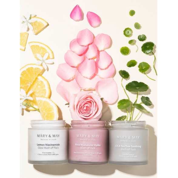 Mặt nạ đất sét dưỡng ẩm/ làm sáng/ làm dịu và phục hồi Mary & May Wash off Mask Pack 125g