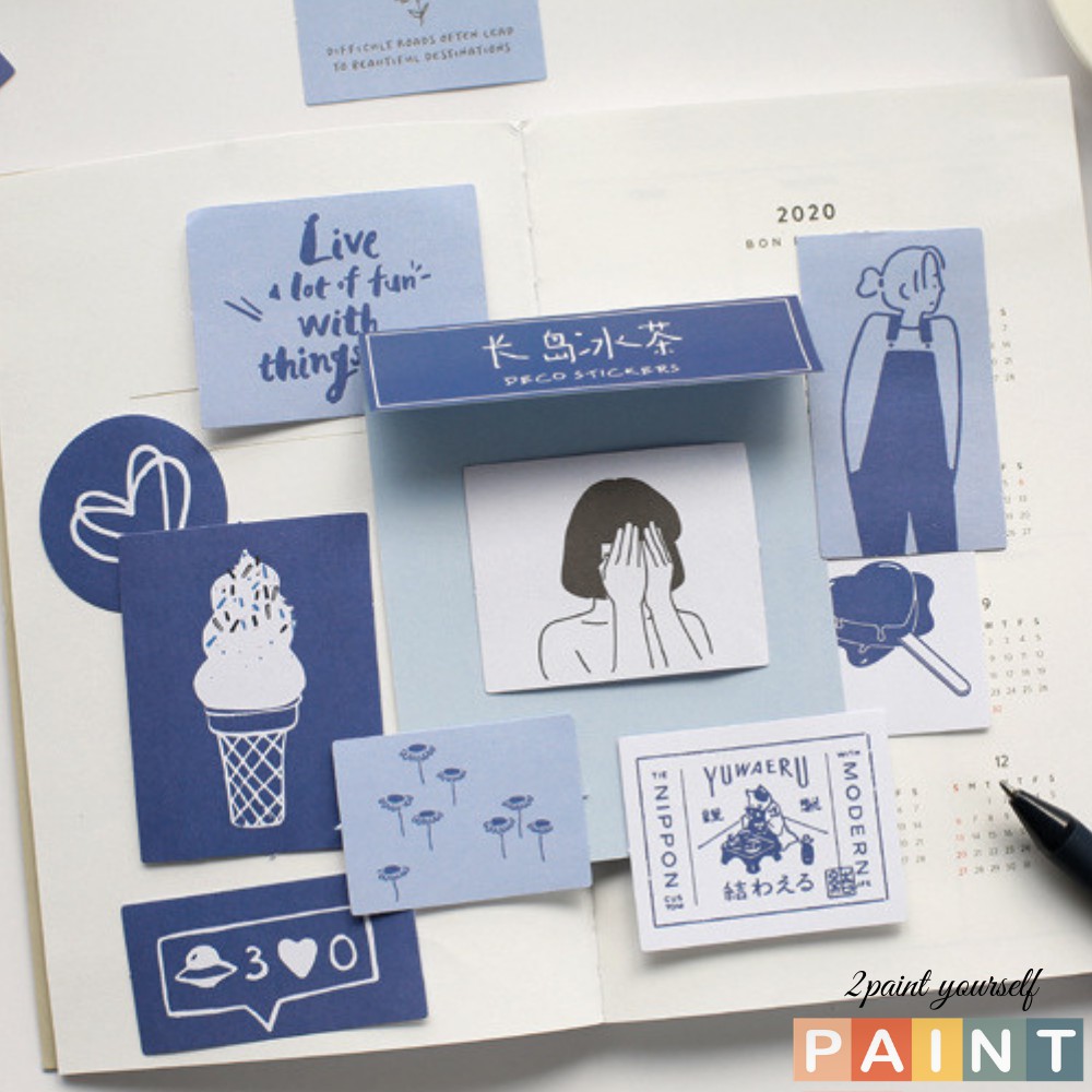 Bộ 60 sticker trang trí, hình dán giấy decal decor sổ tay, nhật kí, ốp điện thoại, laptop