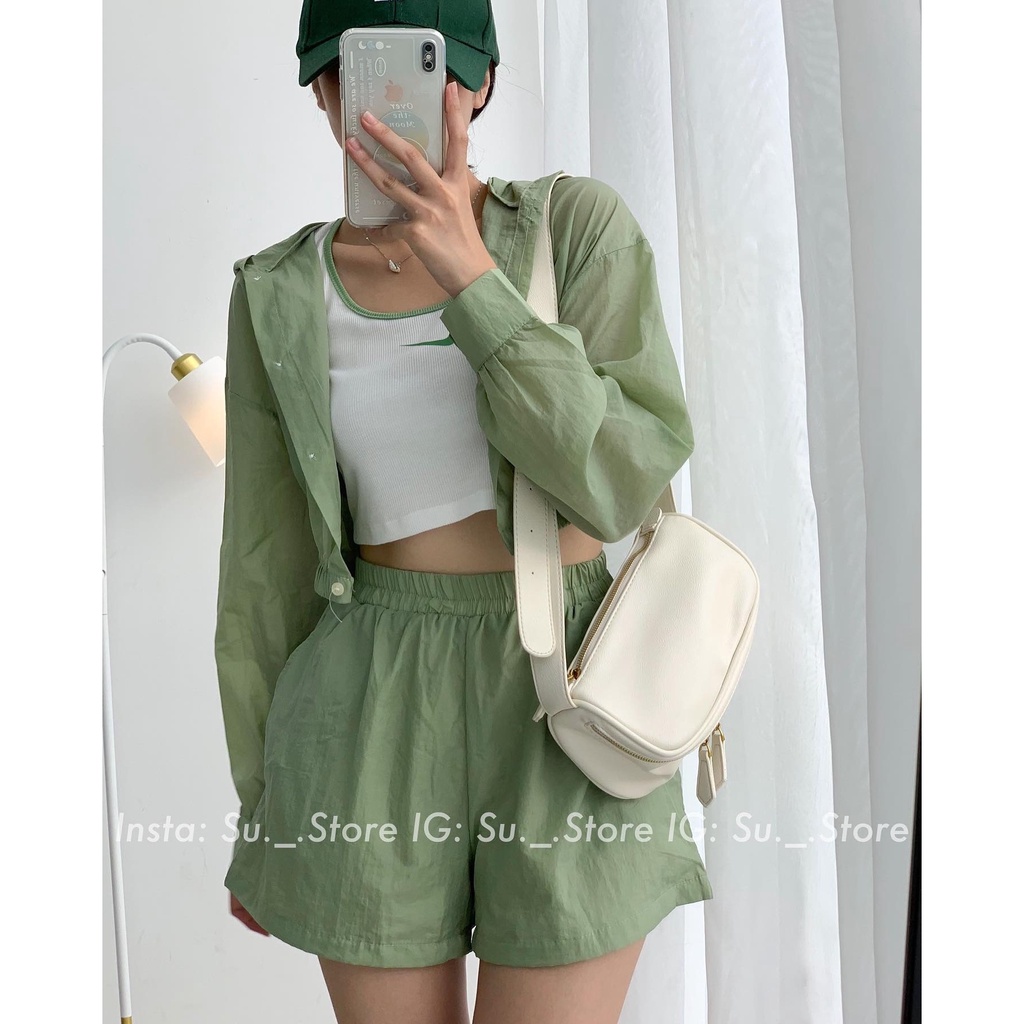 Set 3 đồ áo sát vai kèm áo croptop liền mũ và quần S392 SUSTORE