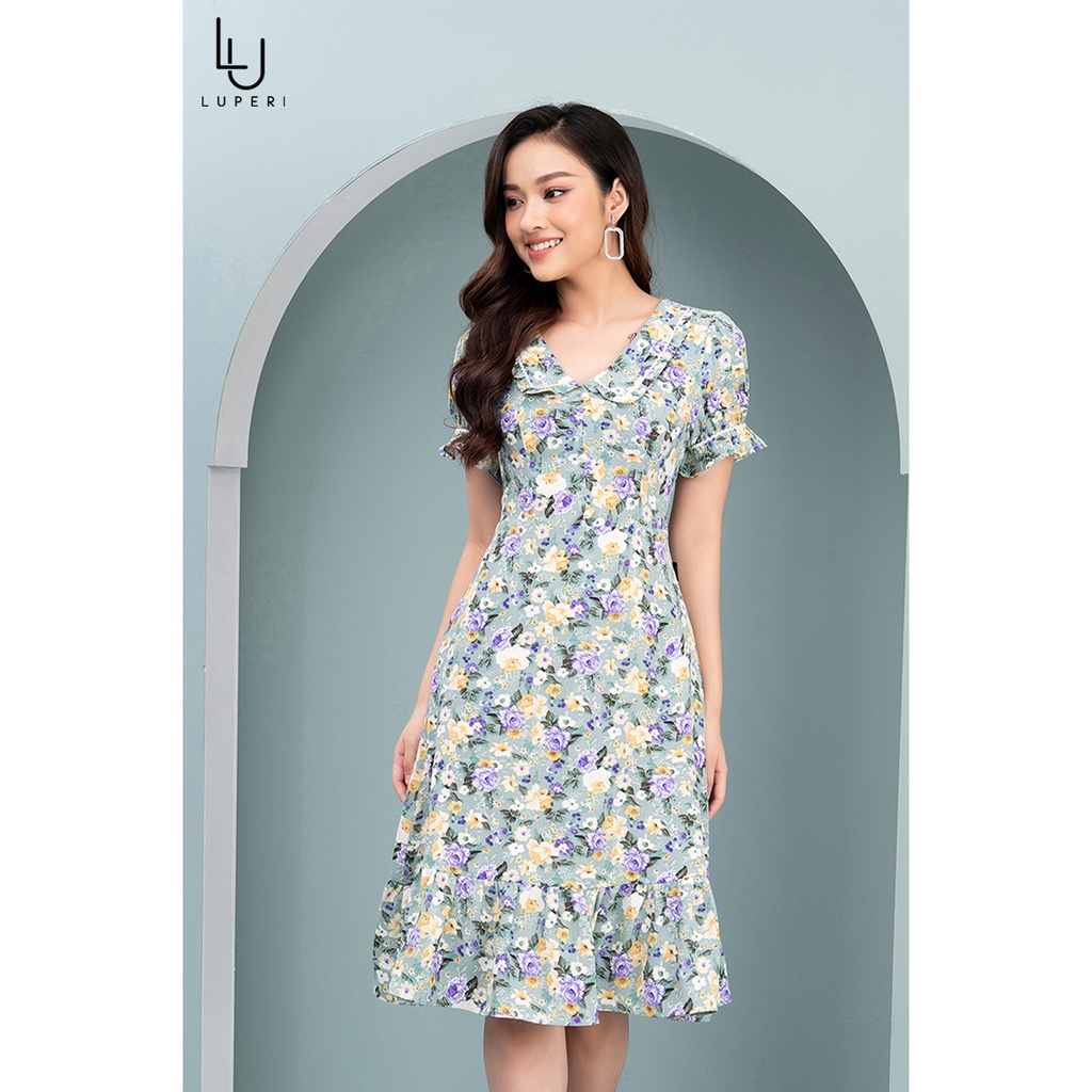Đầm Thiết Kê Nữ Dáng Xòe Cổ Tim Họa Tiết Hoa LUPERI LFV3207 Cho Bạn Nữ Đi Chơi Đi Dạo Phố