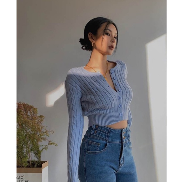 Cocory vn Áo croptop Dệt Kim Tay Dài Màu Trơn Phong Cách retro Thời Trang Cho Nữ