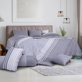 Mẫu bán lẻ Chăn Ga Gối Hanvico Blue Sky - DL159 (vải cotton cao cấp, họa tiết kẻ xám)