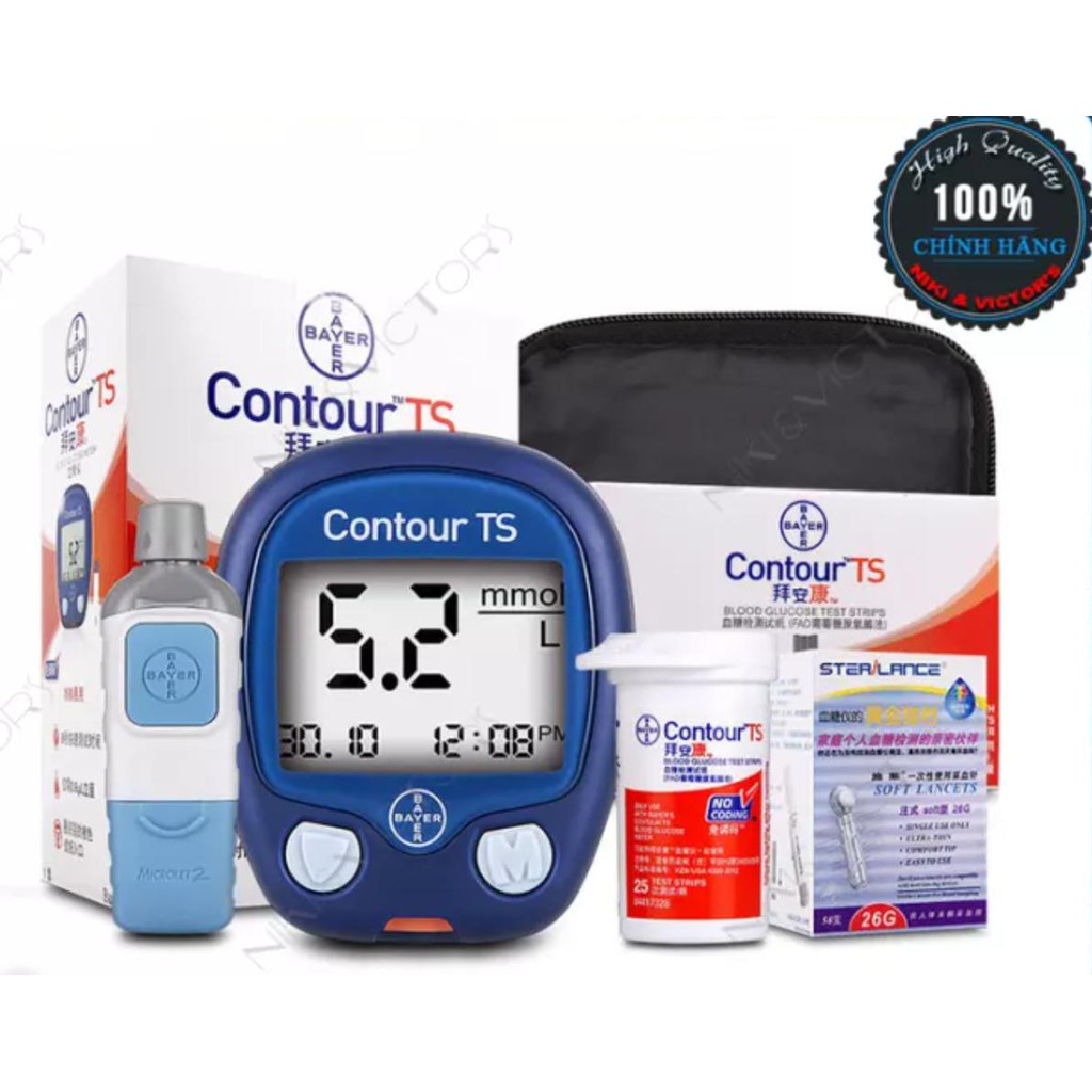 Máy đo đường huyết Bayer Contour TS, bao gồm bút chích máu và 10 kim