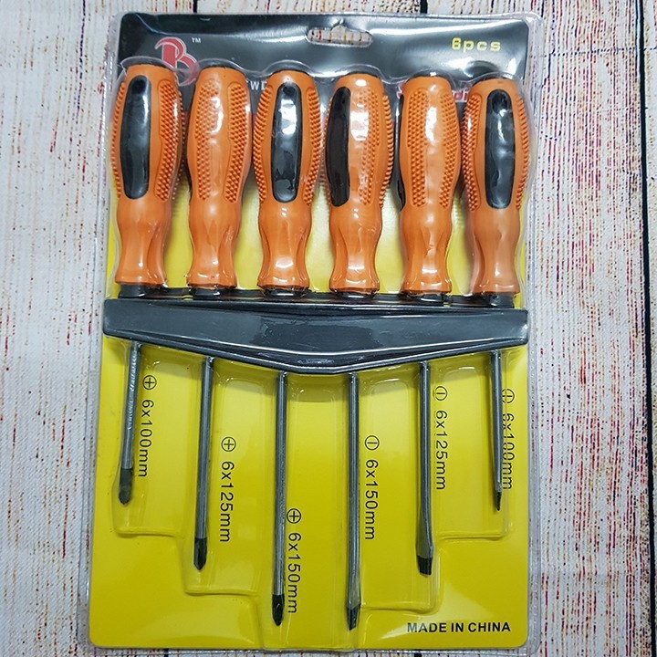 Bộ 6 tô vít 2 cạnh và 4 cạnh vỉ vàng - b6mtvvv