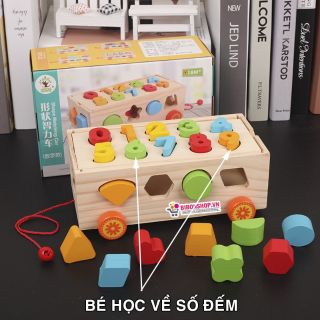 Đồ chơi ô tô gỗ thả hình số đếm và khối gỗ cho bé yêu