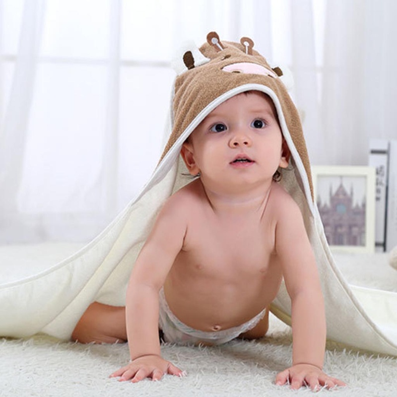Áo Choàng Tắm Cho Bé Họa Tiết Bò Hoạt Hình Dễ Thương
