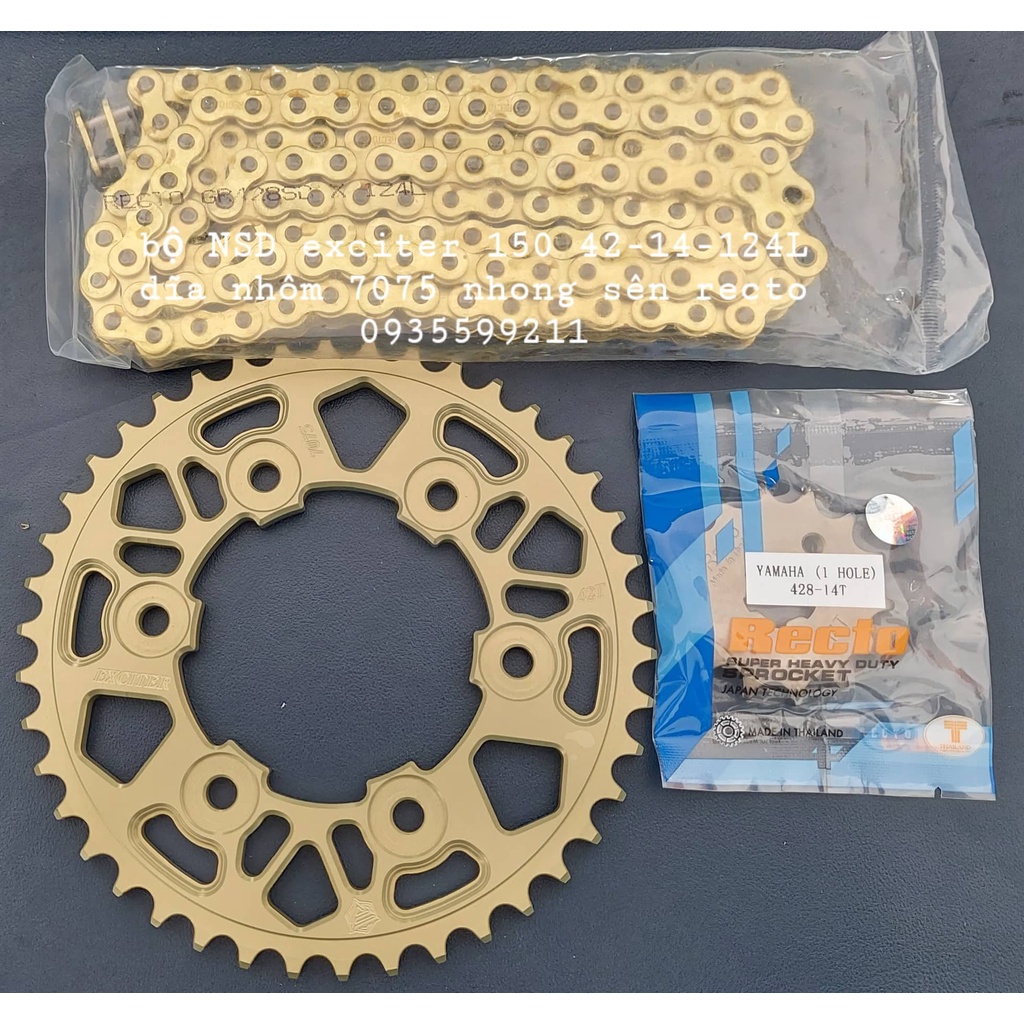 NSD DĨA NHÔM 7075 NHONG SÊN RECTO EXCITER 150 14-42-124L VÀNG