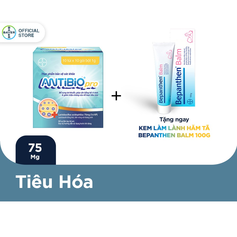 Thực Phẩm Bảo Vệ Sức Khoẻ Bổ Sung Lợi Khuẩn Antibio Pro 100 Gói (10 Túi x 10 Gói Bột 1G) - Tặng Bepanthen 100G