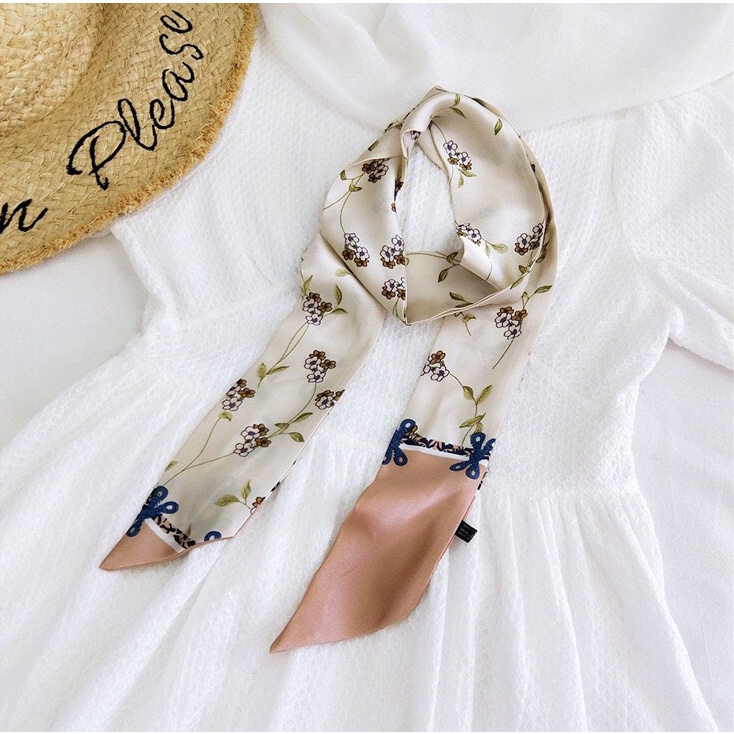 Khăn lụa dài thắt nơ cổ áo sơ mi công sở, khăn quấn tóc túi xách, làm thắt lưng size 145cm nhiều mẫu