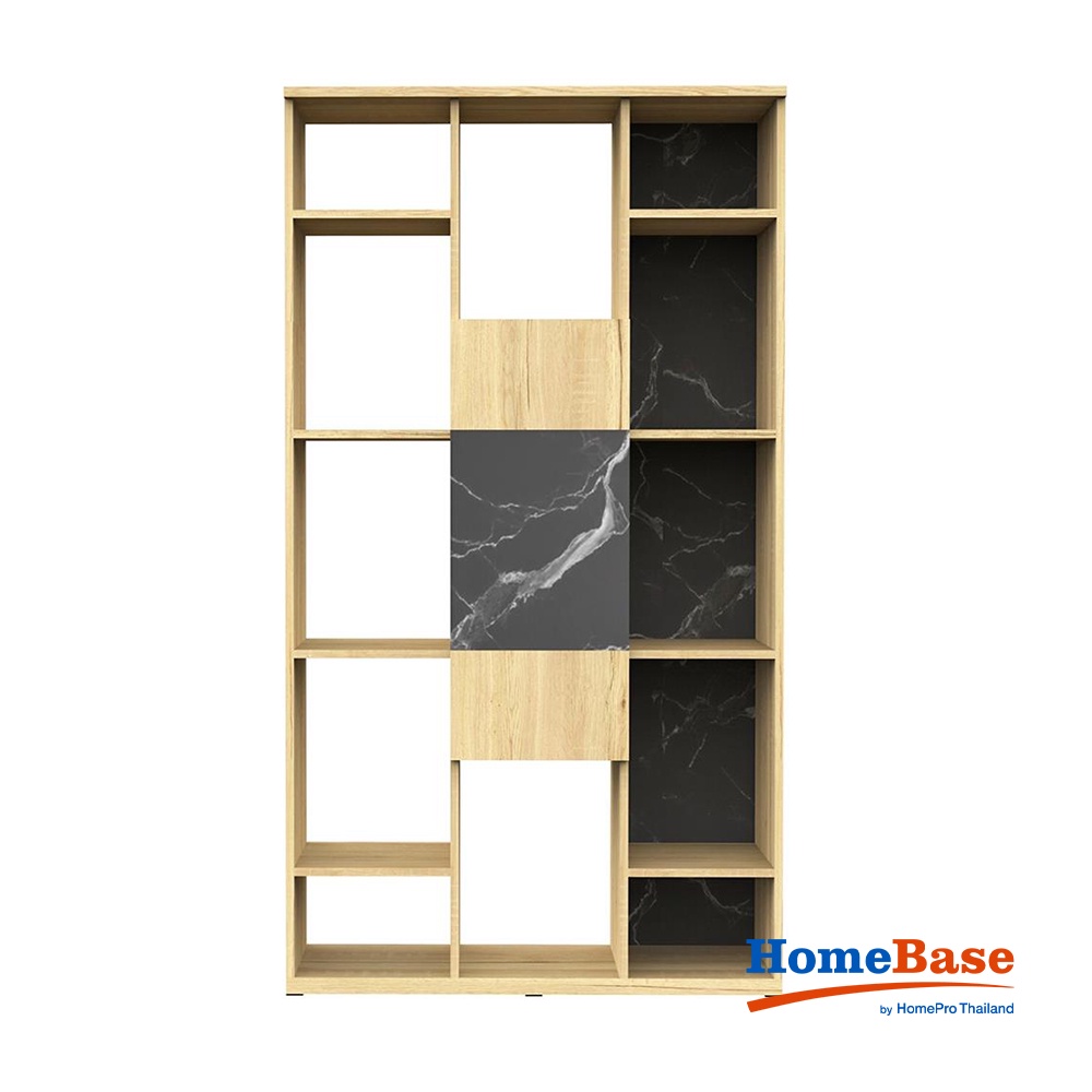 HomeBase FURDINI Kệ gỗ ép có 2 tông màu POSH Thái Lan W90xH160xD30cm màu đá cẩm thạch đen/vân gỗ