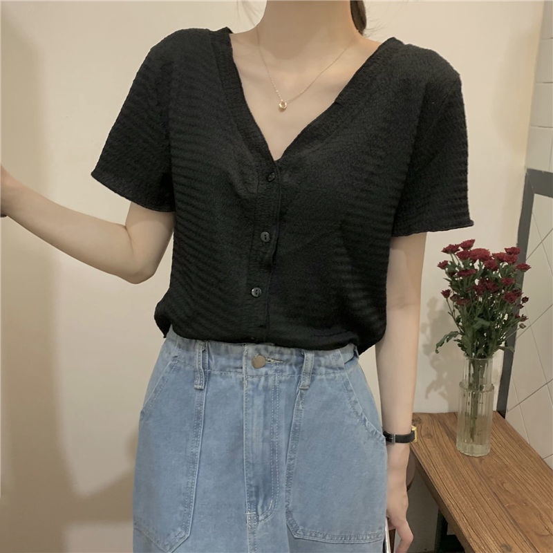 Áo Kiểu Tay Ngắn Cổ Chữ V Thiết Kế Mỏng Cao Cấp Thời Trang Cho Nữ